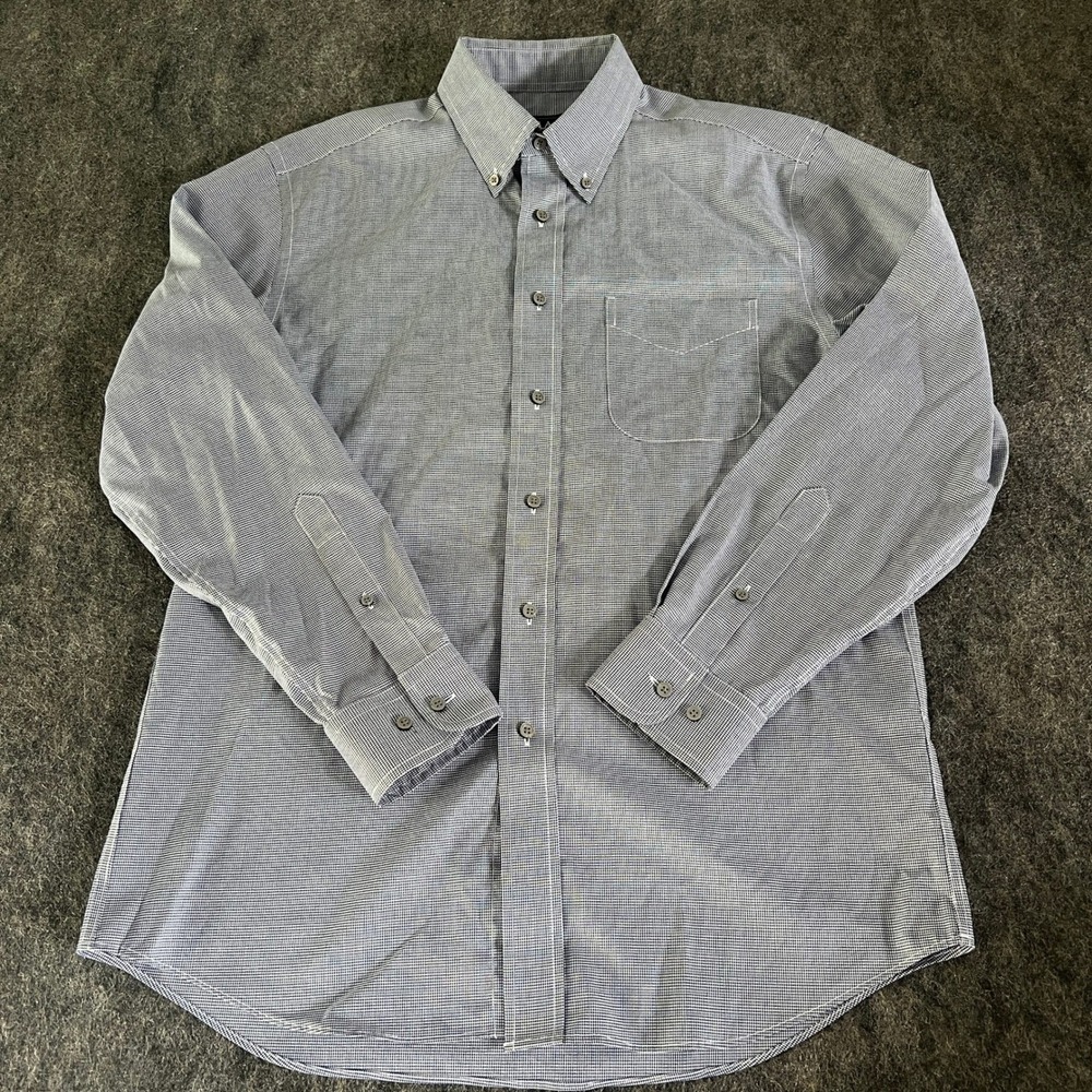 Jos A Bank Traveler Button Down Medium Tailored Fit Blue Checkered 100% Cotton